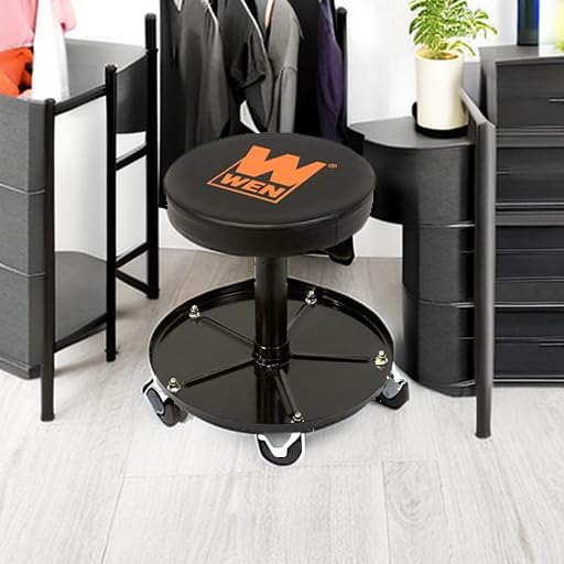 300-LB Pneumatic Rolling Mechanic Stool | Adjustable Height & Tool Storage