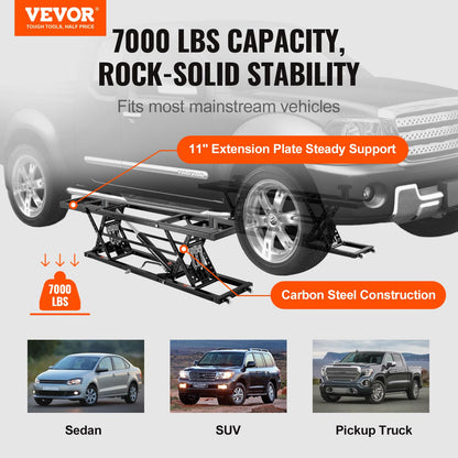 7,000 LB Portable Car Lift | Heavy-Duty 26.8" Height with Extended Plates & 120V Power