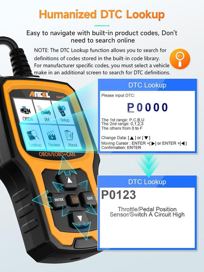 AD410 Enhanced OBD2 Scanner | Vehicle Fault Code Reader for Check Engine Light & Automotive Diagnostics, Supports All OBDII Vehicles 1996+ (Black/Yellow)