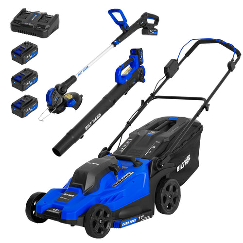 40V Cordless Lawn Mower Set | 17” Brushless Mower, Trimmer & Blower with 3 Batteries"