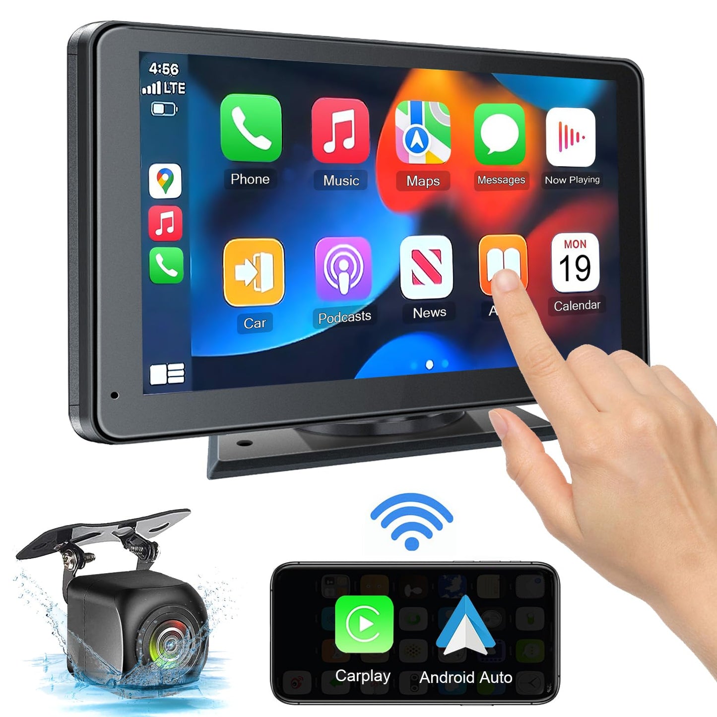 7" Wireless Apple CarPlay Android Auto Screen with Backup Camera, Bluetooth, FM Transmitter Mirror Link for All Vehicles