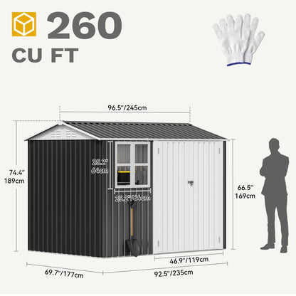 8' x 6' Outdoor Storage Shed | Waterproof Metal Shed with Lockable Doors & Windows