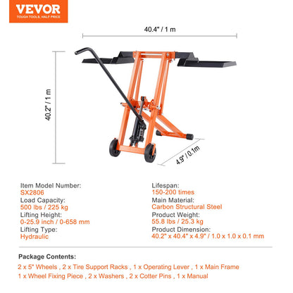 500 LB Hydraulic Lawn Mower Lift | Heavy-Duty Jack for Riding & Zero Turn Mowers