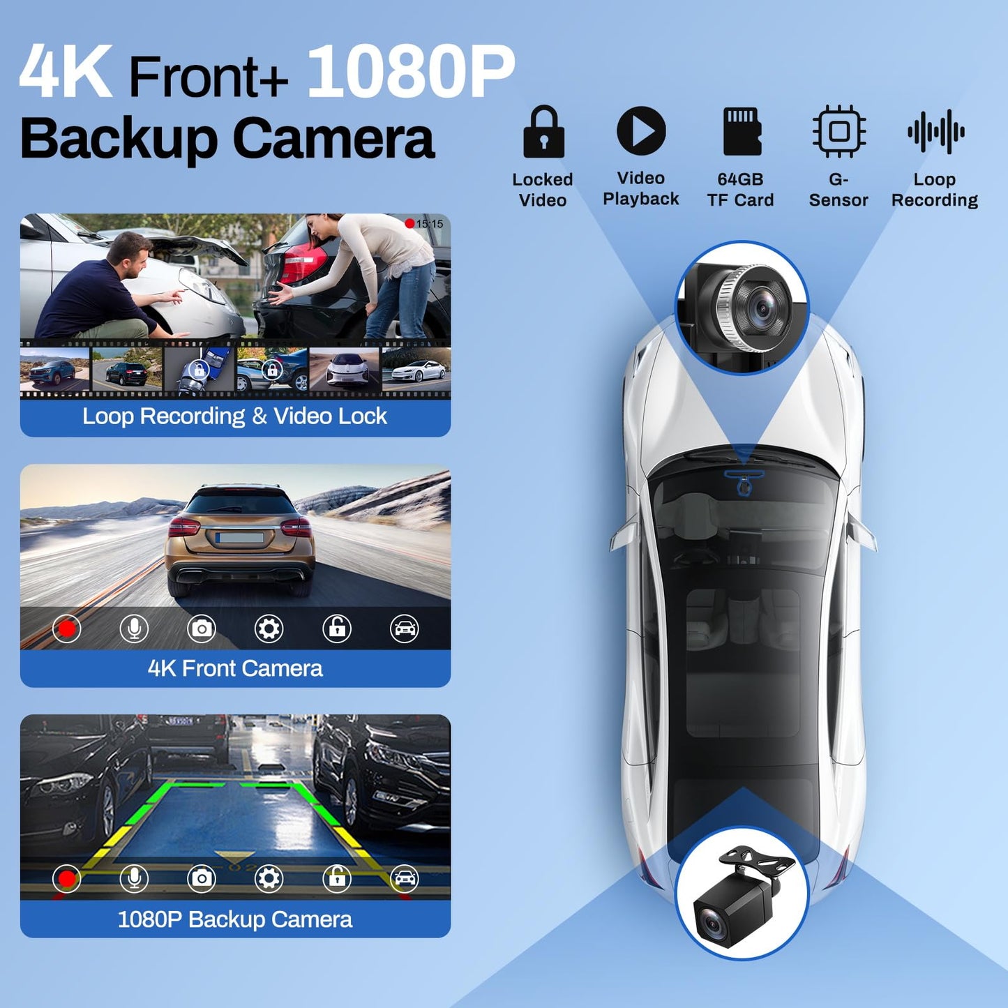 9" Wireless CarPlay Screen with 4K Dash Cam, 1080p Backup Camera, GPS Navigation & Bluetooth