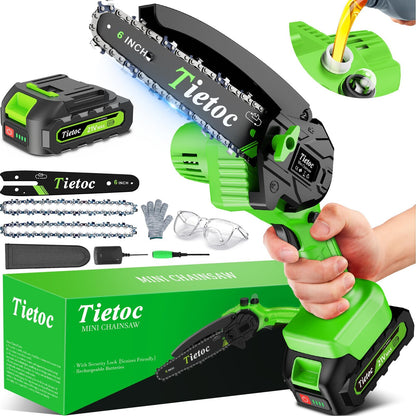 Tietoc 6-Inch Cordless Mini Chainsaw | Battery Powered for Tree & Wood Trimming