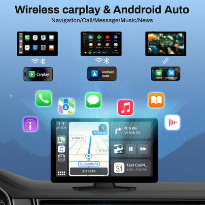 9" Wireless CarPlay Screen with 4K Dash Cam, 1080p Backup Camera, GPS Navigation & Bluetooth