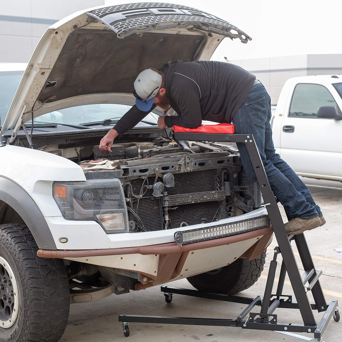 Collapsible Top Creeper Workstation | Adjustable Height, 400 LBS Capacity with Padded Deck & Casters