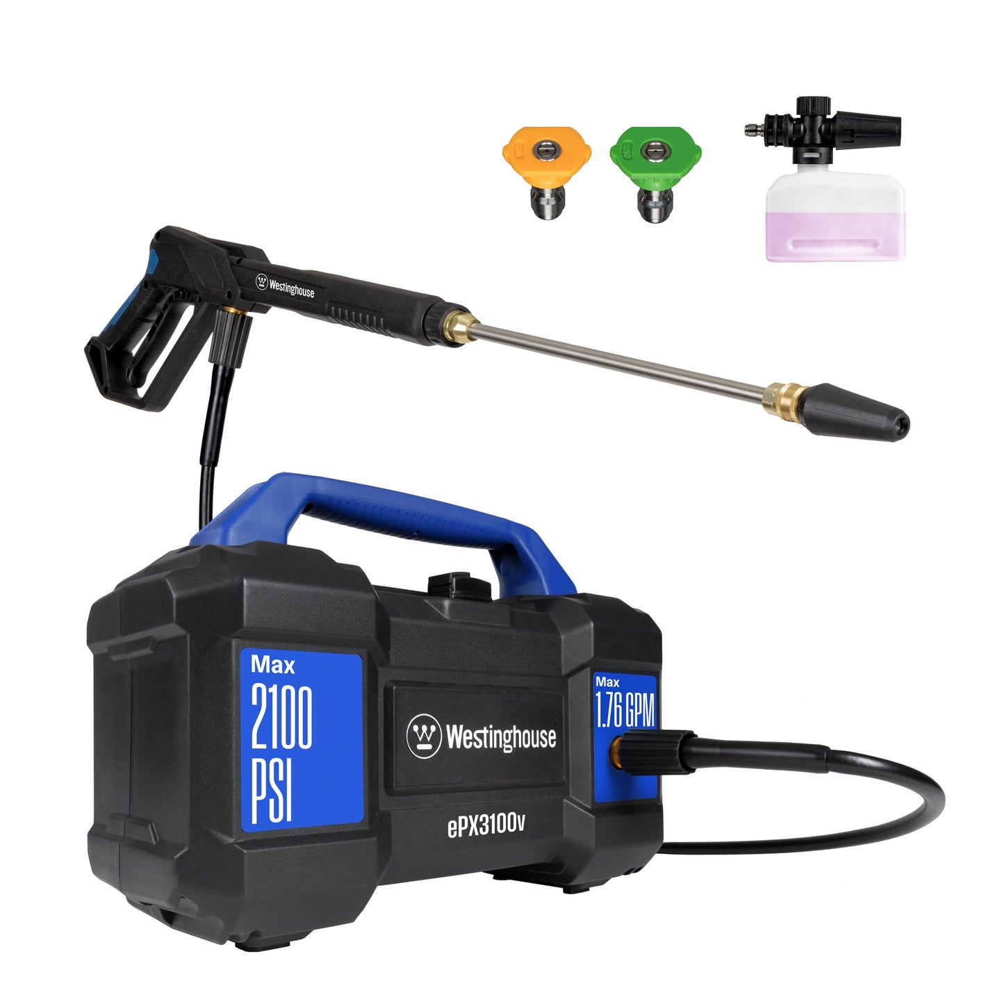 Electric Pressure Washer | 2100 PSI, Foam Cannon, Pro Wand & 4 Nozzles