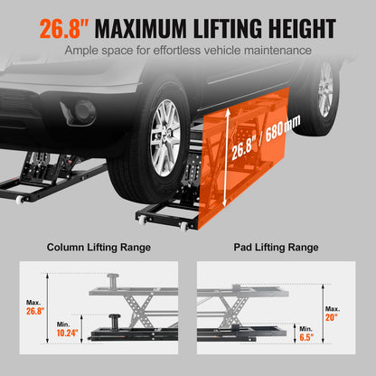 7,000 LB Portable Car Lift | Heavy-Duty 26.8" Height with Extended Plates & 120V Power