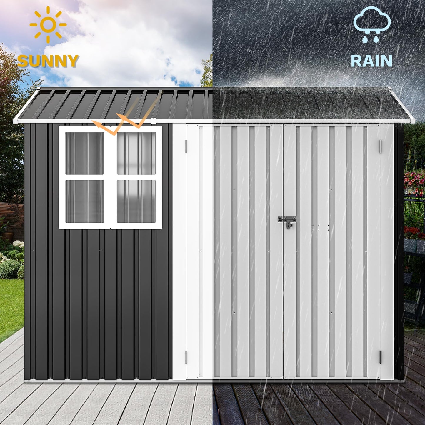 8' x 6' Outdoor Storage Shed | Waterproof Metal Shed with Lockable Doors & Windows