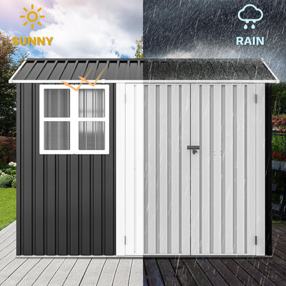 8' x 6' Outdoor Storage Shed | Waterproof Metal Shed with Lockable Doors & Windows