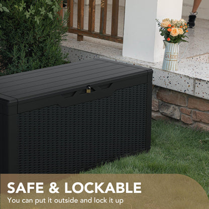 100-Gallon Waterproof Resin Deck Box | Lockable Outdoor Storage for Patio & Garden