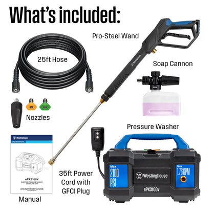 Electric Pressure Washer | 2100 PSI, Foam Cannon, Pro Wand & 4 Nozzles