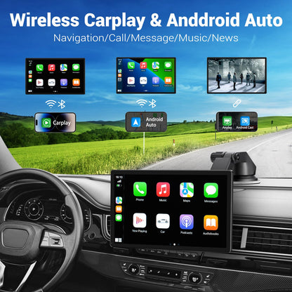 9" Wireless Apple CarPlay Screen with 4K Dash Cam, 1080p Backup Camera, GPS Navigation, Mirror Link & Bluetooth