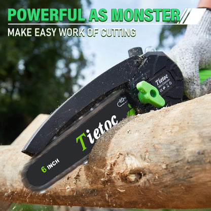 Tietoc 6-Inch Cordless Mini Chainsaw | Battery Powered for Tree & Wood Trimming