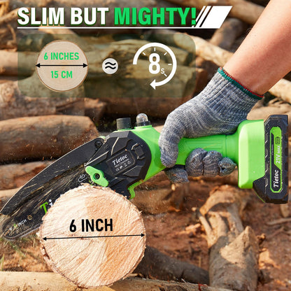 Tietoc 6-Inch Cordless Mini Chainsaw | Battery Powered for Tree & Wood Trimming