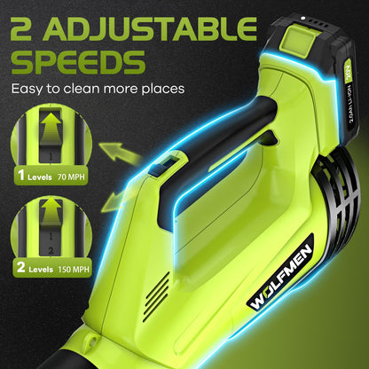 Cordless Leaf Blower | Electric, 2-Speed, Lightweight with 2 Batteries & Charger