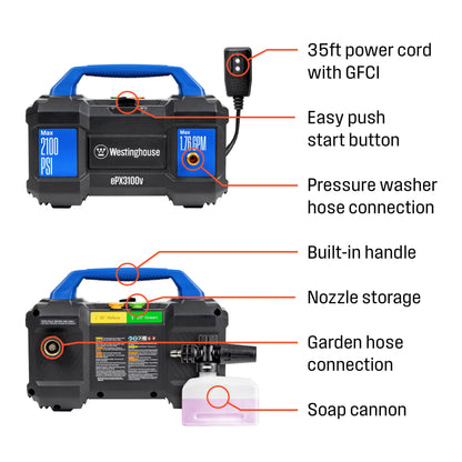 Electric Pressure Washer | 2100 PSI, Foam Cannon, Pro Wand & 4 Nozzles