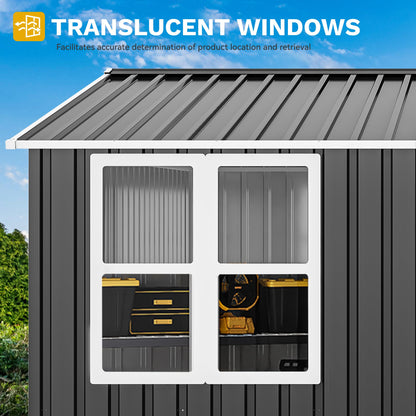 8' x 6' Outdoor Storage Shed | Waterproof Metal Shed with Lockable Doors & Windows