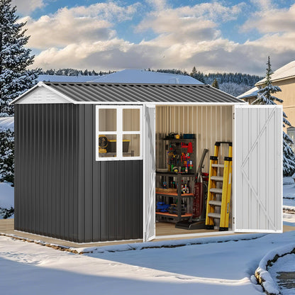 8' x 6' Outdoor Storage Shed | Waterproof Metal Shed with Lockable Doors & Windows