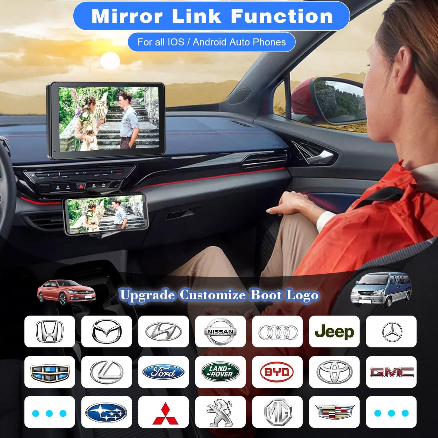 7" Wireless Apple CarPlay Android Auto Screen with Backup Camera, Bluetooth, FM Transmitter Mirror Link for All Vehicles