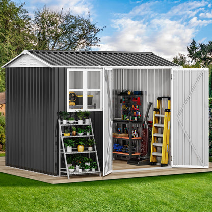 8' x 6' Outdoor Storage Shed | Waterproof Metal Shed with Lockable Doors & Windows