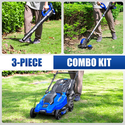 40V Cordless Lawn Mower Set | 17” Brushless Mower, Trimmer & Blower with 3 Batteries"