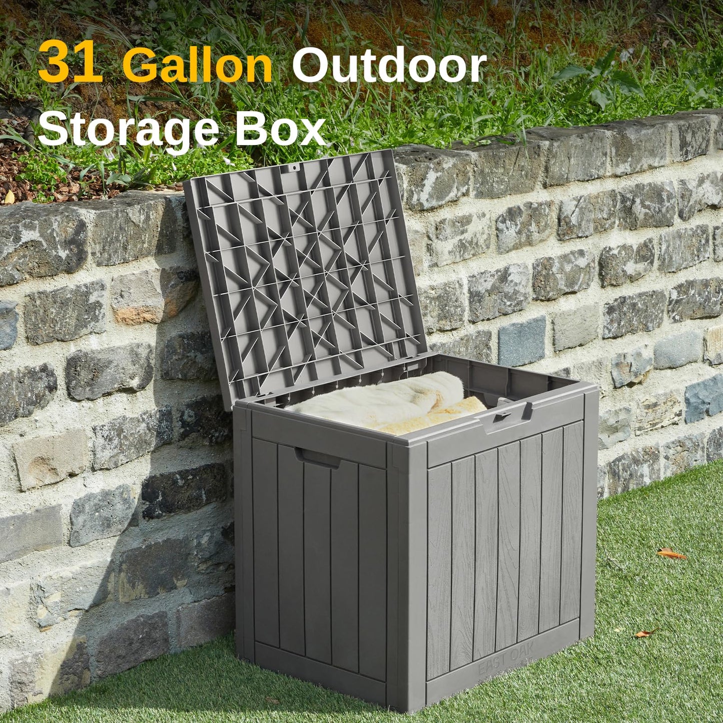 Outdoor Storage Box 31-Gallon  | Waterproof, UV Resistant, Lockable Resin Bin